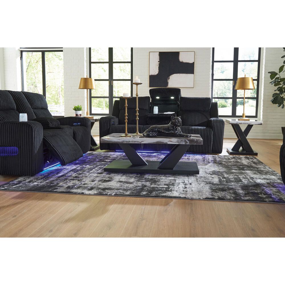 Ashley Forest Lake Power Reclining Sofa with Adjustable Headrest in Black Velvet, , large