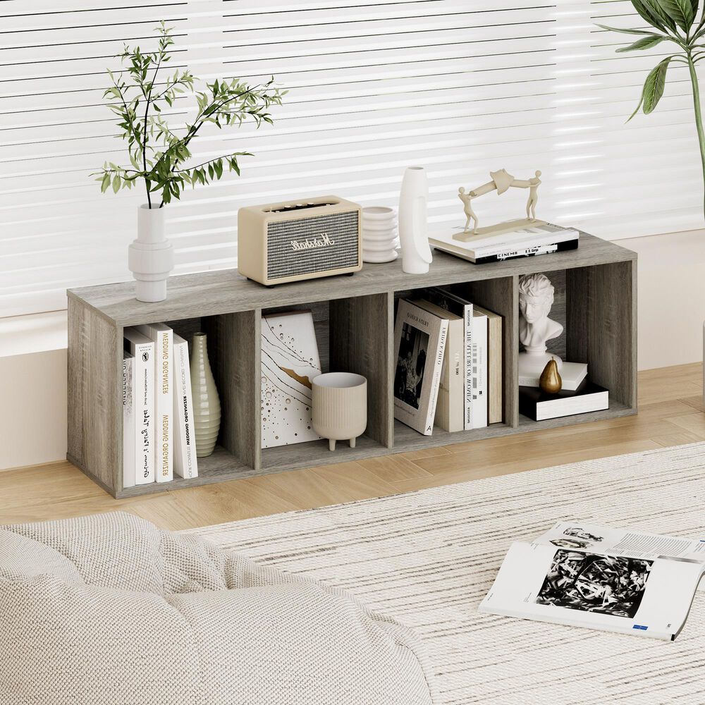 HOMLUX 4-Tier Open Shelf Display Organizer Bookcase in French Oak, , large