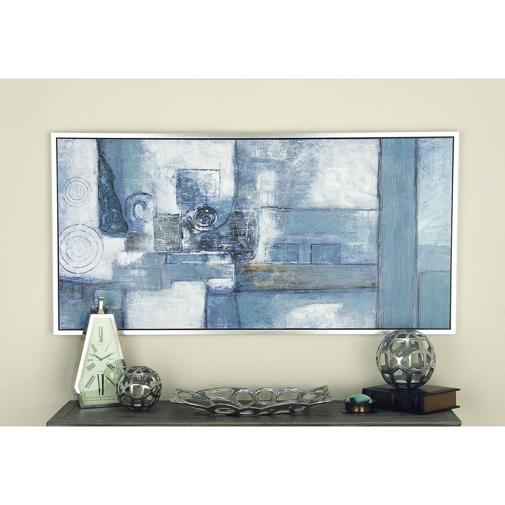 Maple and Jade 55&quot; x 28&quot; Geometric Wall Art with Silver Frame in Gray, White, Dark Blue and Brown, , large