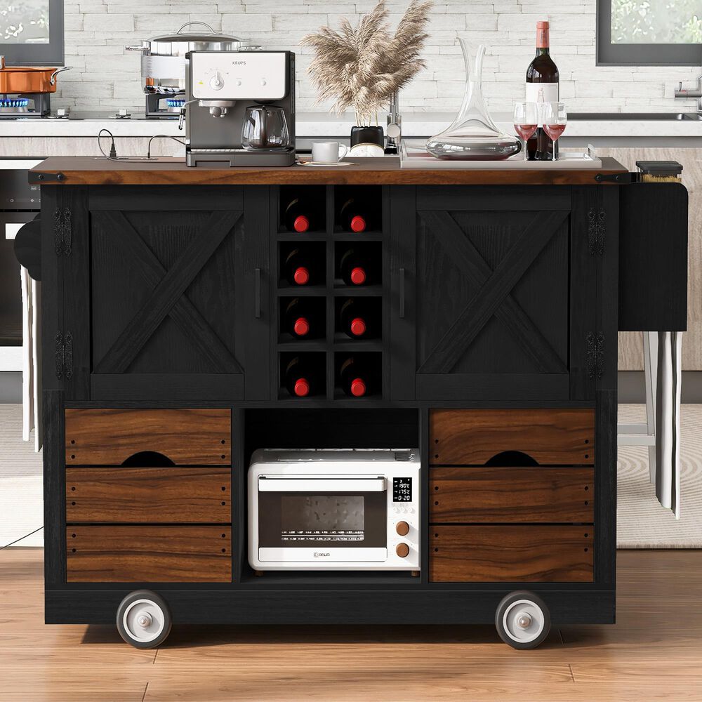 HOMLUX 54" Kitchen Island with Drop Leaf in Black, , large
