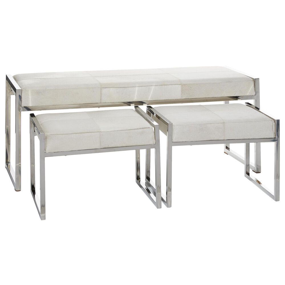 Maple and Jade Glam Leather Bench in White (Set of 3), , large