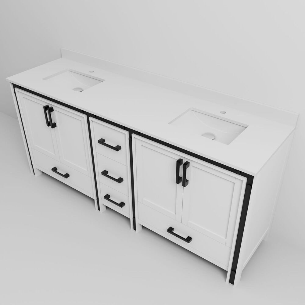 Lexora Home Ziva 80&quot; Double Bathroom Vanity in White with 2 cm White Quartz Top and Rectangular Sinks, , large