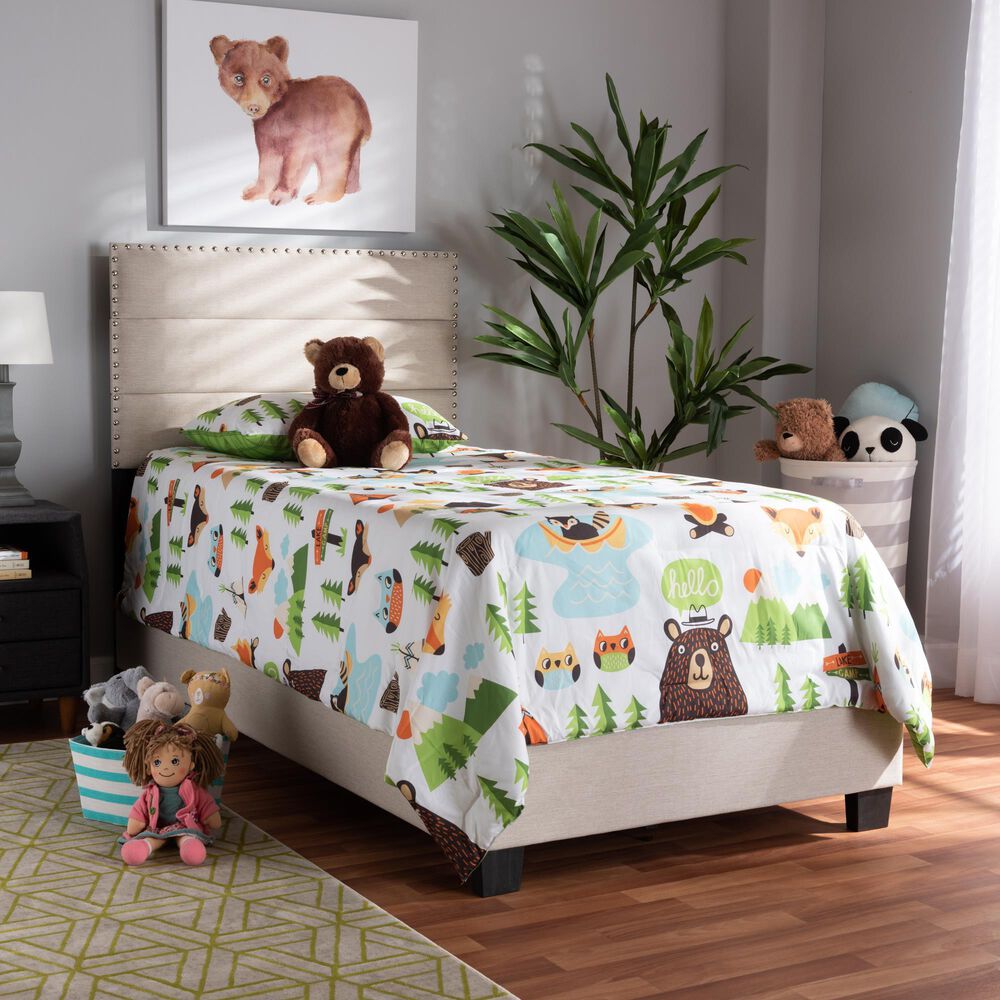 Baxton Studio Ansa Twin Panel Bed with Beige Upholstered in Black, , large