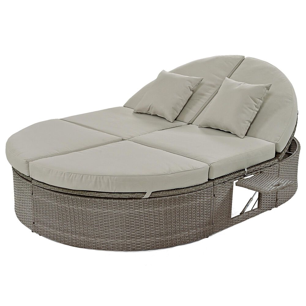 HOMLUX 2-Person Outdoor Daybed with Adjustable Backrests and Foldable Cup Trays in Gray, , large