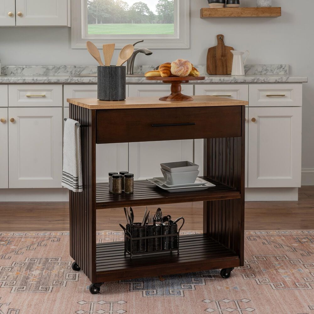Linden Boulevard Giovanna Kitchen Cart in Brown and Natural, , large