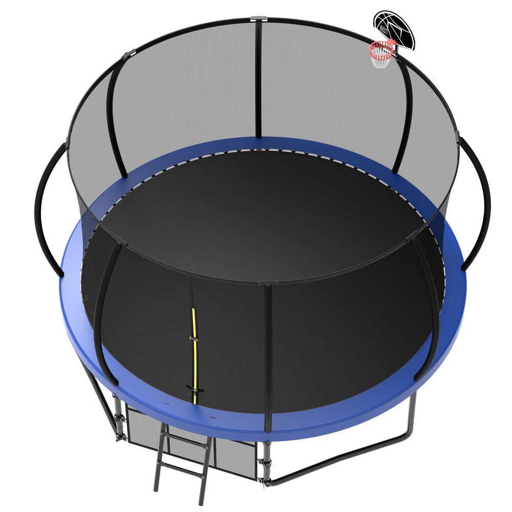 HOMLUX 12' Outdoor Trampoline with Basketball Hoop in Blue, , large
