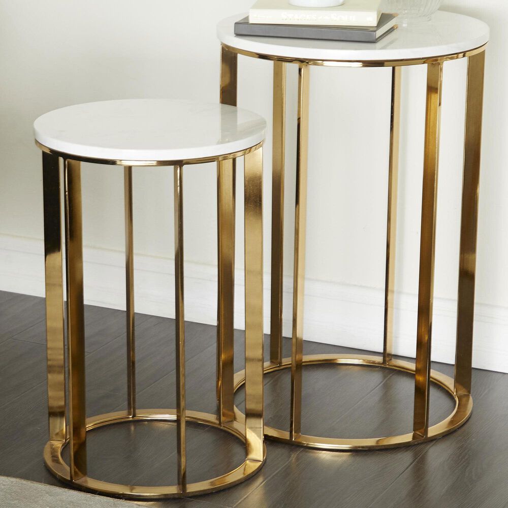 Maple and Jade End Table with Marble Top in Gold (Set of 2), , large