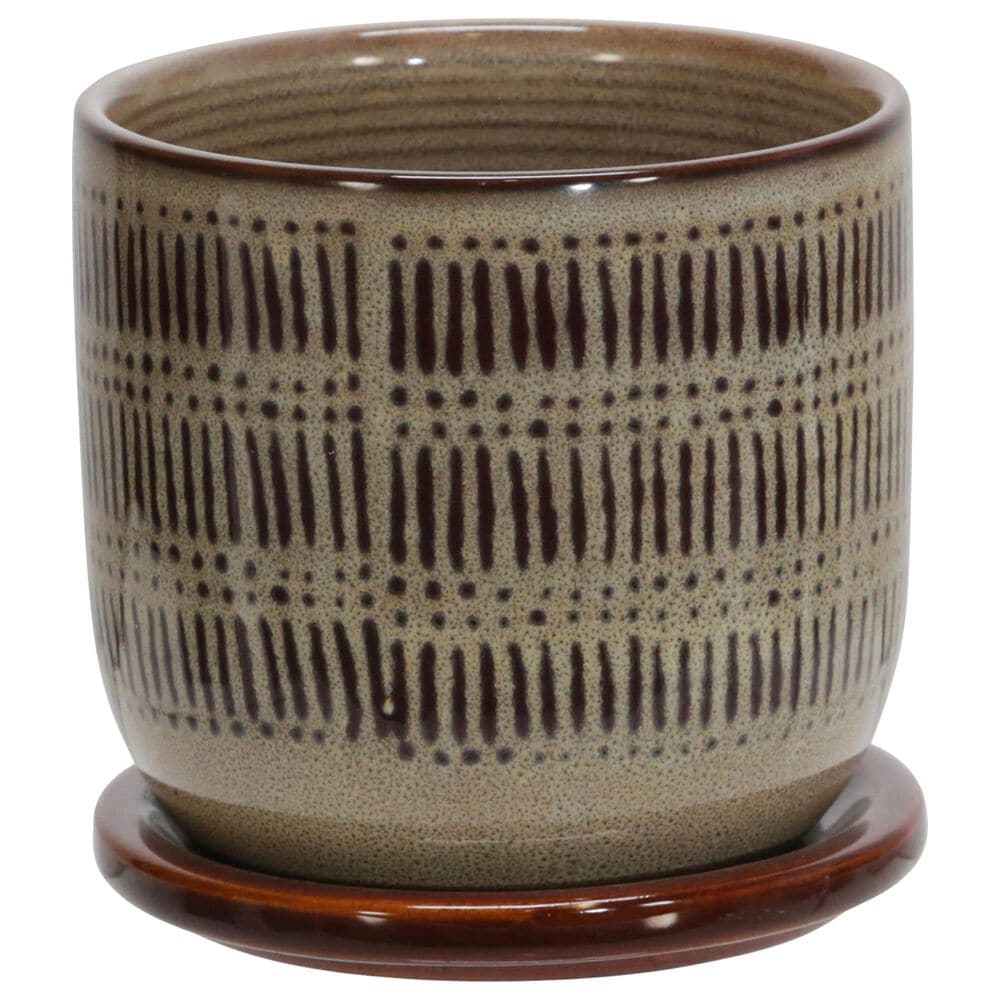 Sagebrook Home 5" Lines Planter with Saucer in Brown, , large