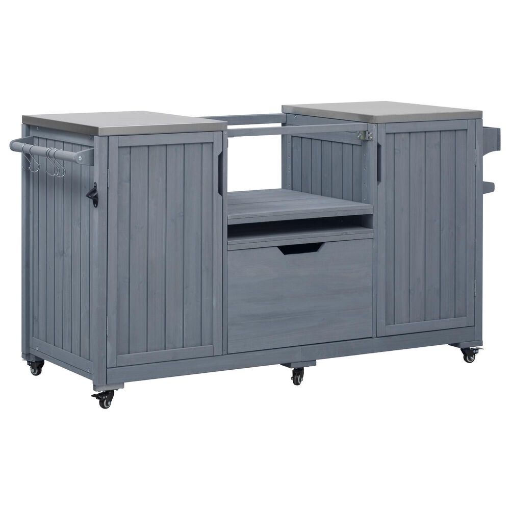 Hearth and Haven Outdoor Kitchen Island Cart with Stainless Steel Top in Grey and Blue, , large