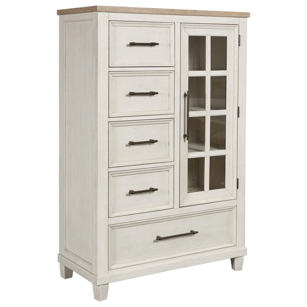 Ashley Shaybrock 5-Drawer Chest in Antiqued White and Brown, , large