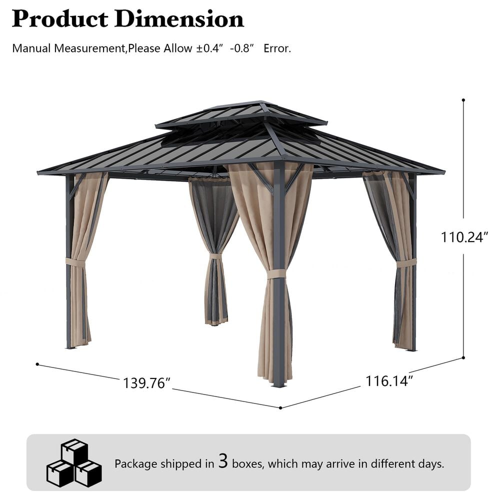 HOMLUX 10' x 12' Patio Hardtop Gazebo with Steel Posts in Khaki, , large