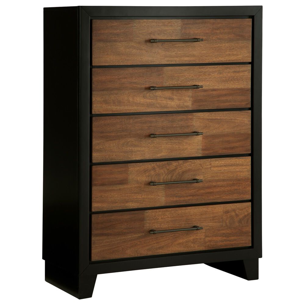 Ashley Kraeburn 5-Drawer Chest in Brown and Satin Black, , large