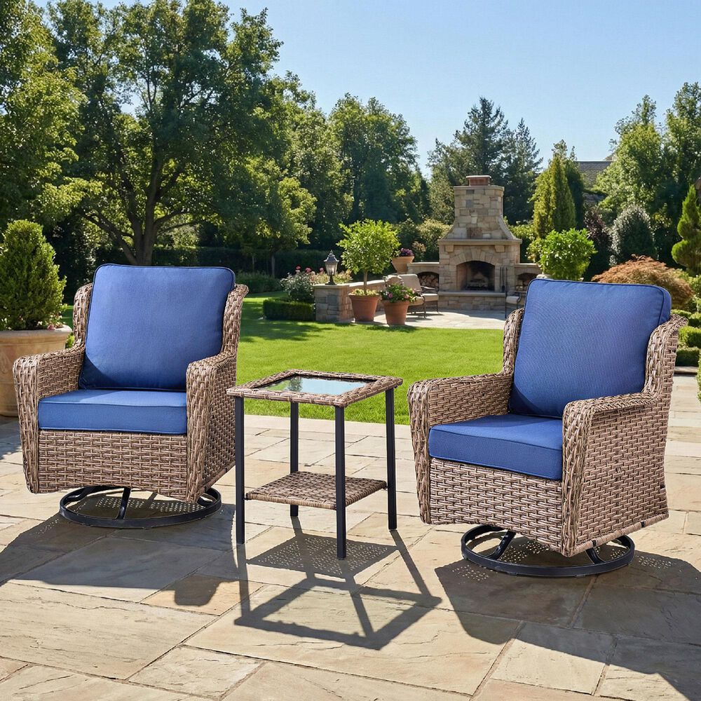 Sunwell Garden 3-Piece Patio Swivel Glider Set with 21.7" Side Table in Navy, , large