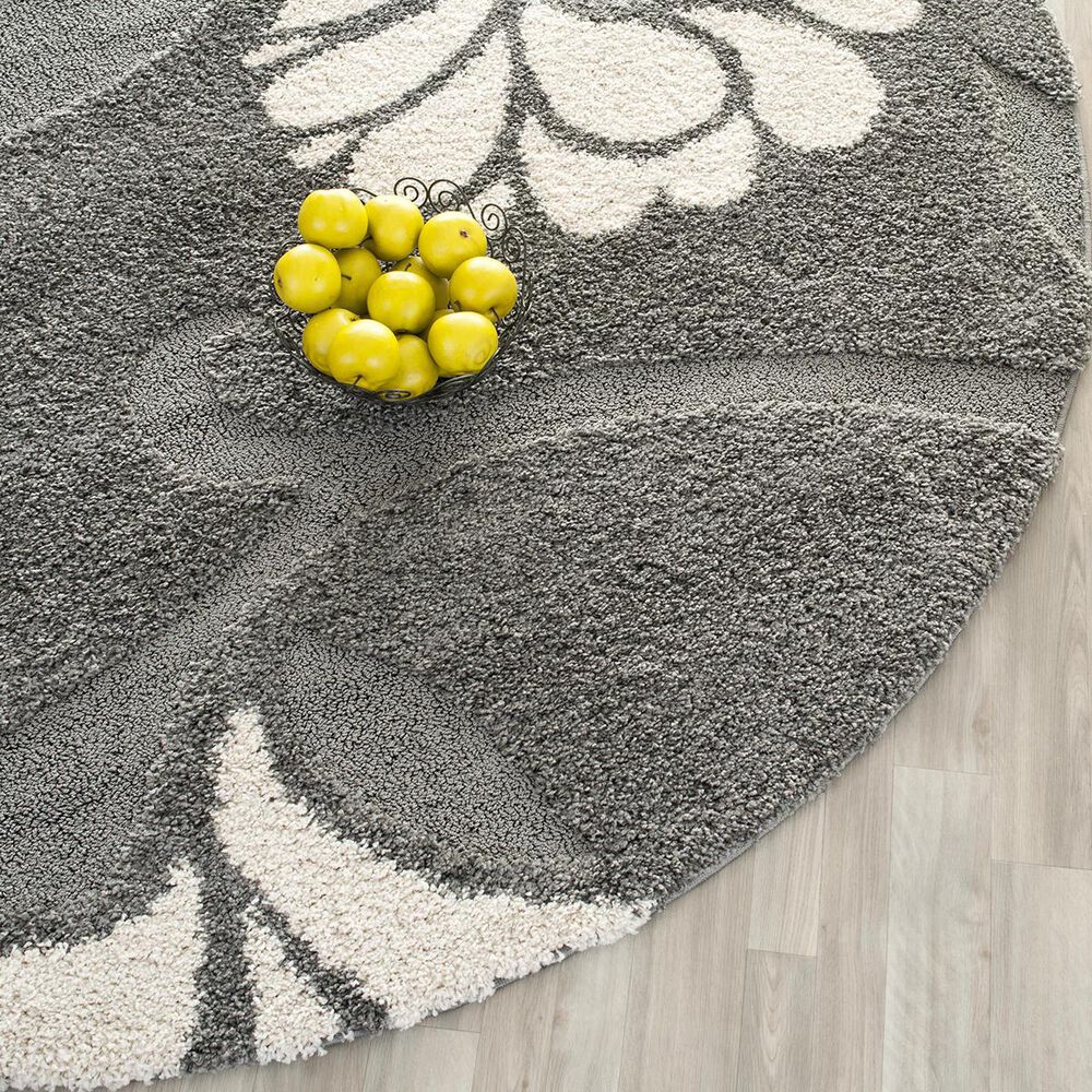 Safavieh Florida Shag SG459-8013-4R 4&#39; x 4&#39;  Grey/Beige Round Rug, , large