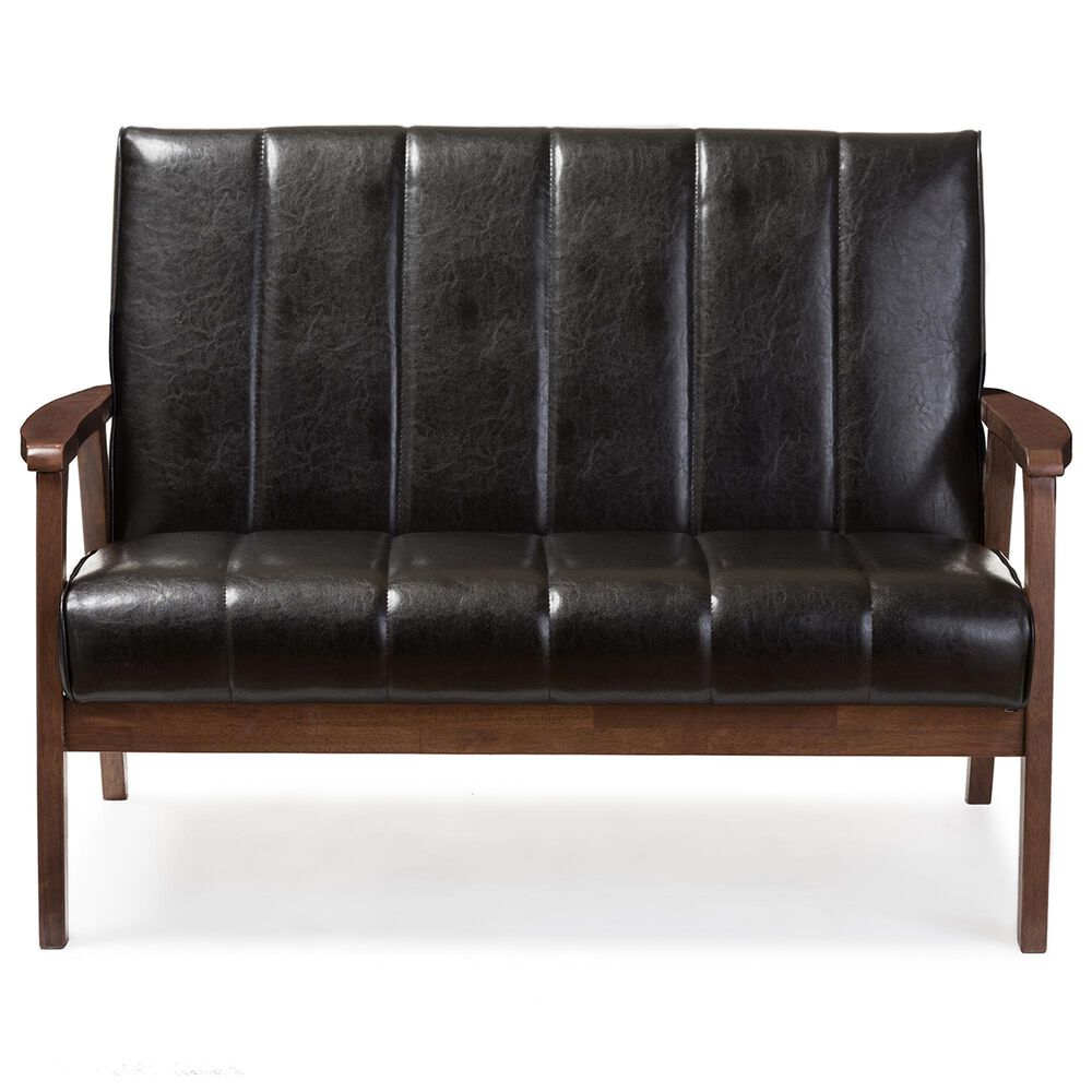 Baxton Studio Nikko Stationary Loveseat in Black, , large