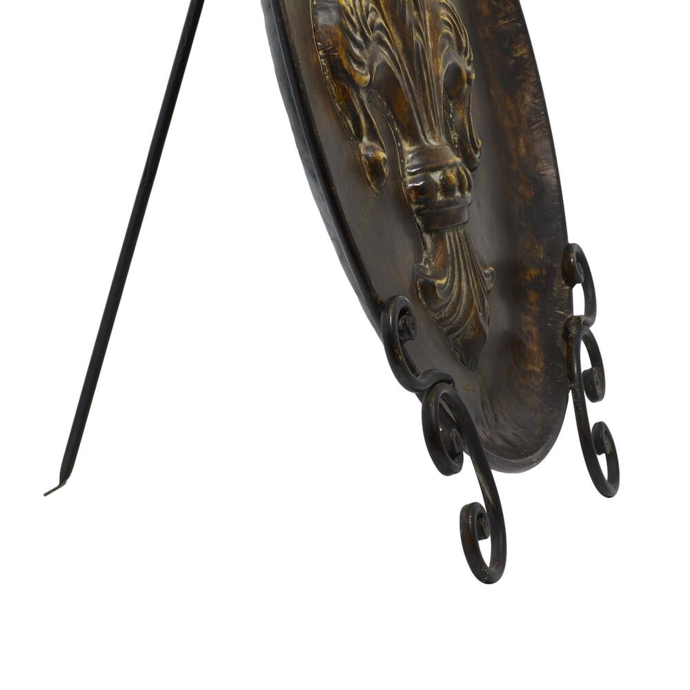 Maple and Jade Embossed Detail Fleur De Lis Decorative Charger with Stand in Brown, , large