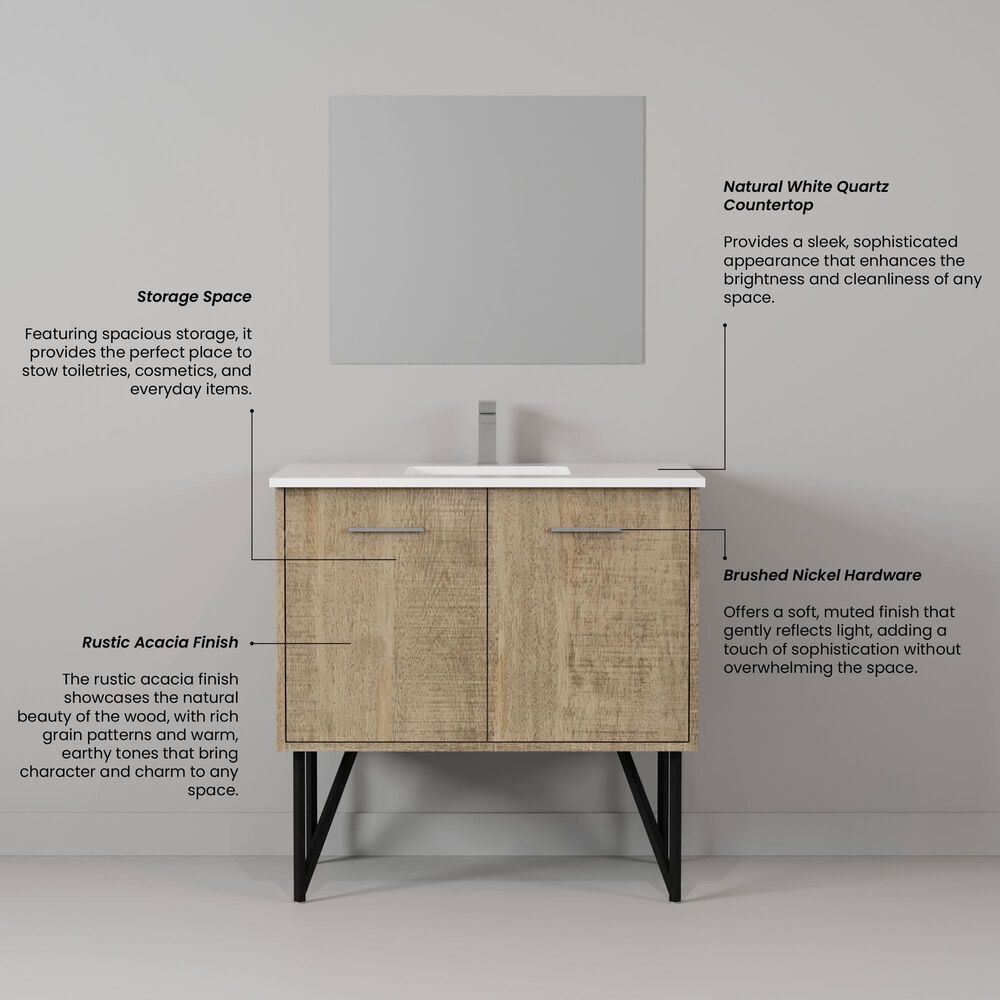 Lexora Home Lancy 36&quot; Single Bathroom Vanity in Rustic Acacia with 2 cm White Quartz Top and Rectangular Sink, , large