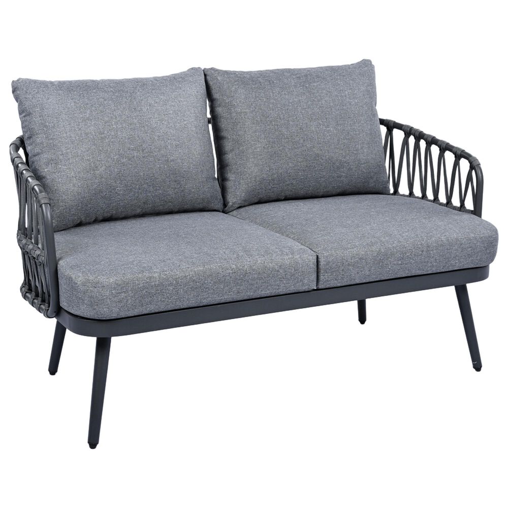 Hearth and Haven 4-Piece Patio Conversation Set with Gray Cushion in Black, , large