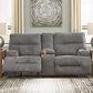Benchcraft Coombs Double Power Reclining Loveseat with Console in Charcoal, , large
