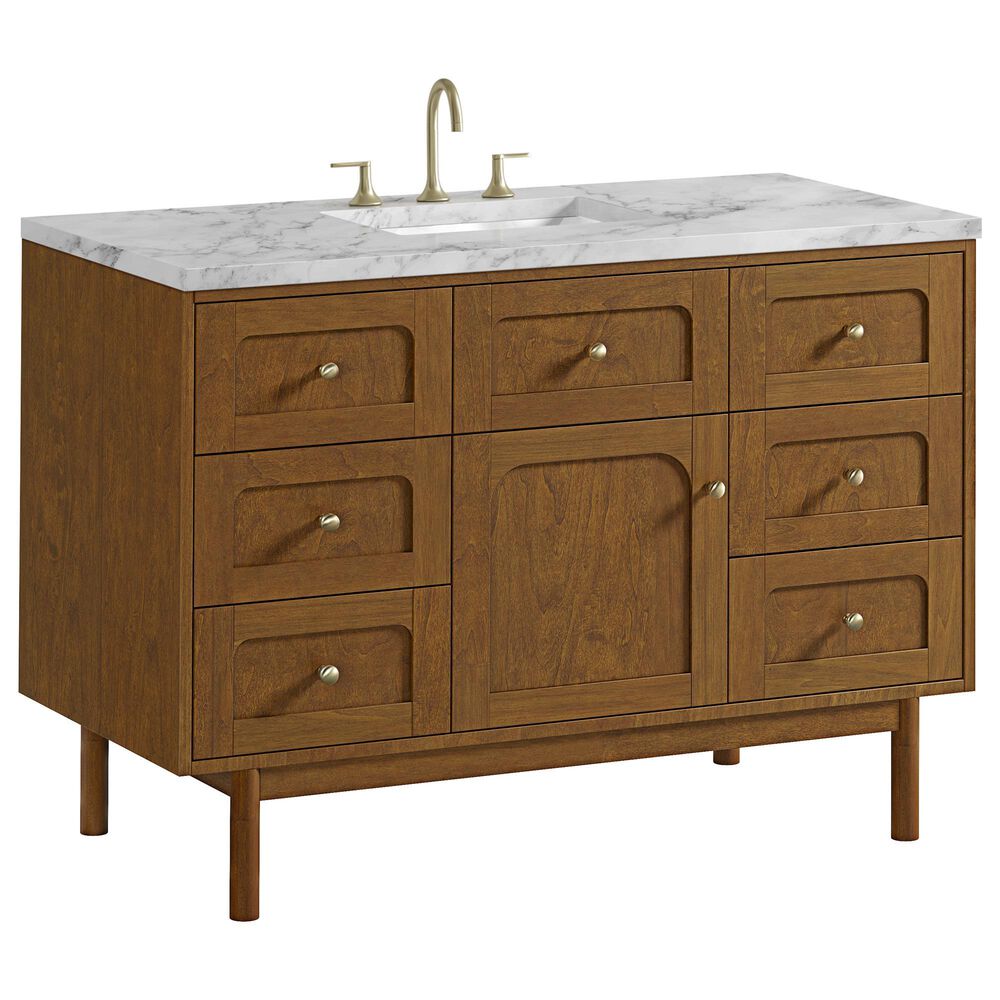 James Martin Laurent 48" Single Bathroom Vanity in Honey Oak with 3 cm Carrara Marble Top and Rectangular Sink, , large