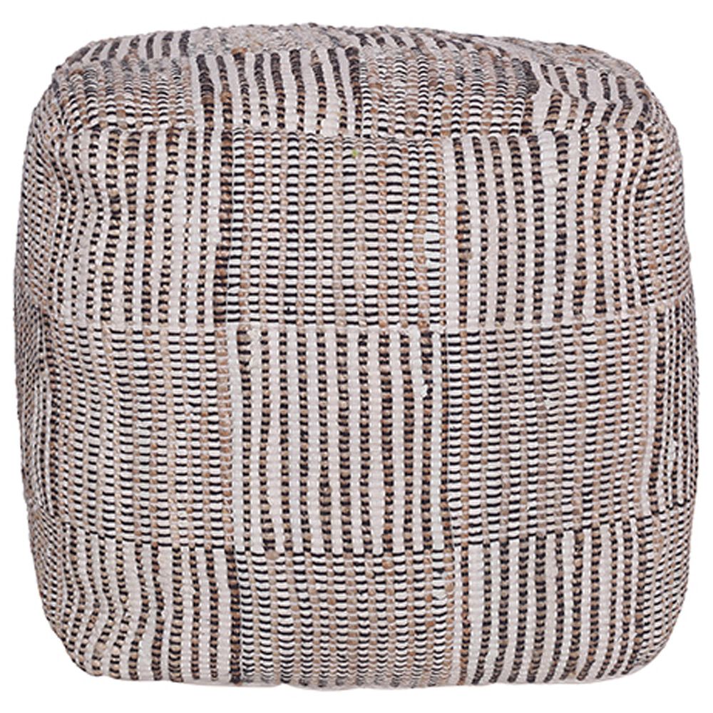 LR Home 18" Square Checkered Pouf in Cream and Black, , large