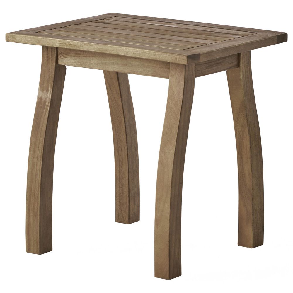 Hearth and Haven Selma Outdoor End Table with Slatted Top and Curved Legs in Natural Stained, , large