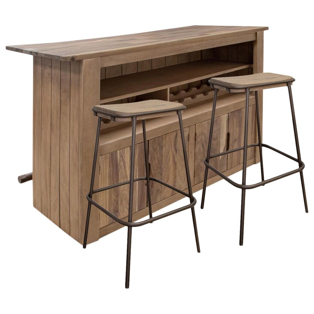 International Furniture Wood and Metal Parota 3-Piece Bar Set in Natural, , large