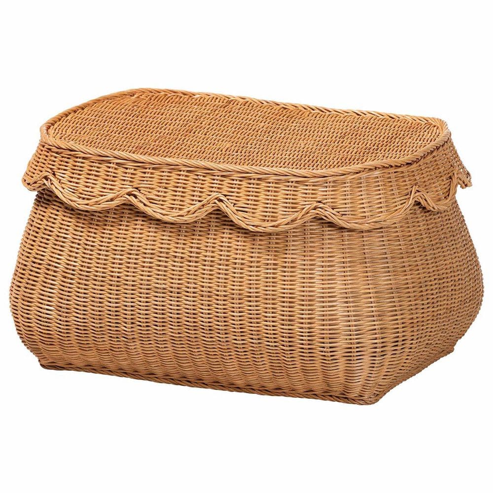 Baxton Studio Ayleen Small Basket with Scalloped Lid in Light Honey, , large