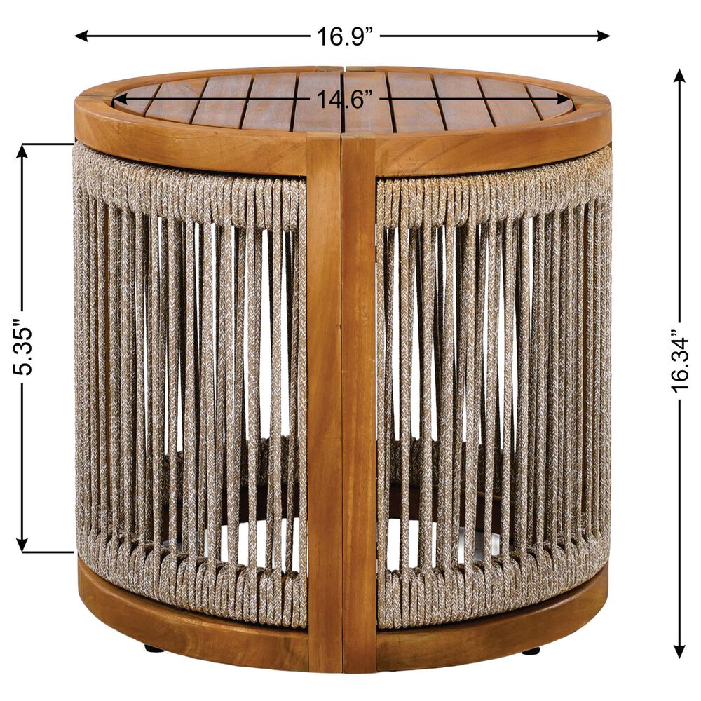 Hearth and Haven Outdoor Round Acacia Wood Side Table with Handwoven Rope Accents in Natural, , large