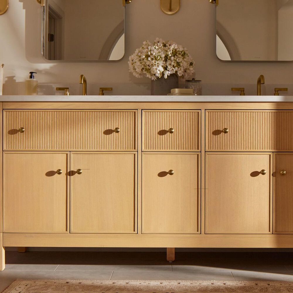 Kohler Malin 60" Double Bathroom Vanity in White Oak with 3 cm White Quartz Top and Rectangular Sinks, , large