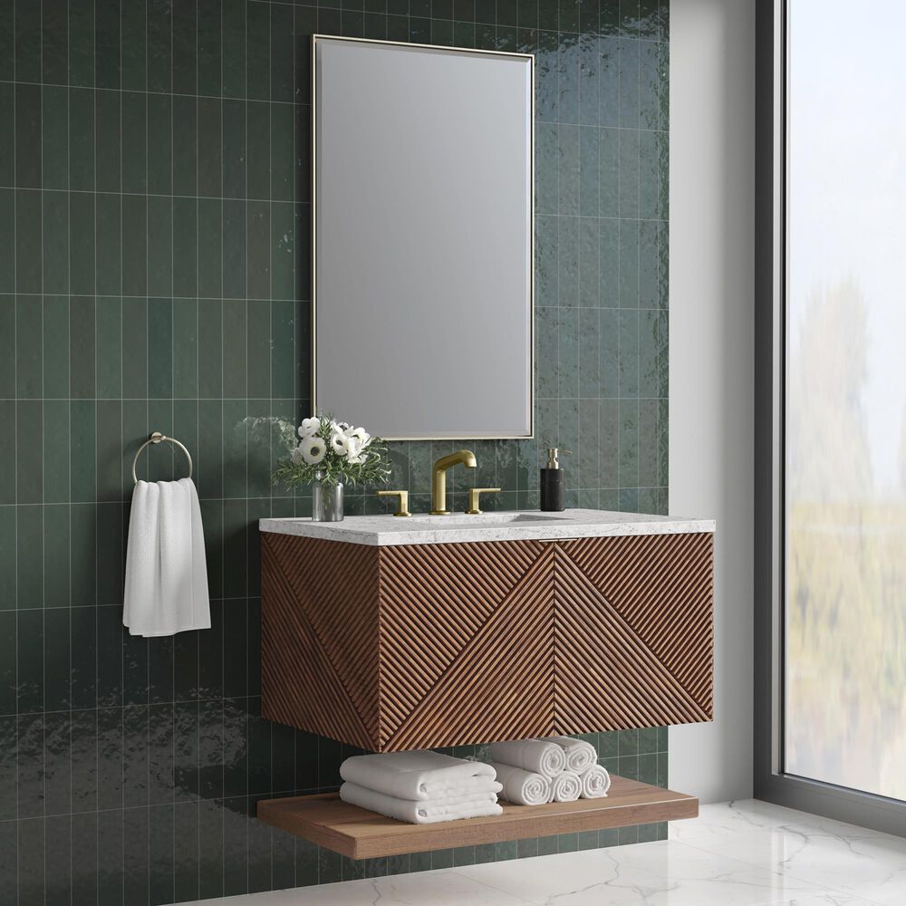 James Martin Vanities Marcello 36" Single Bathroom Vanity in Chestnut with 3 cm Eternal Jasmine Pearl Quartz Top and Rectangular Sink, , large