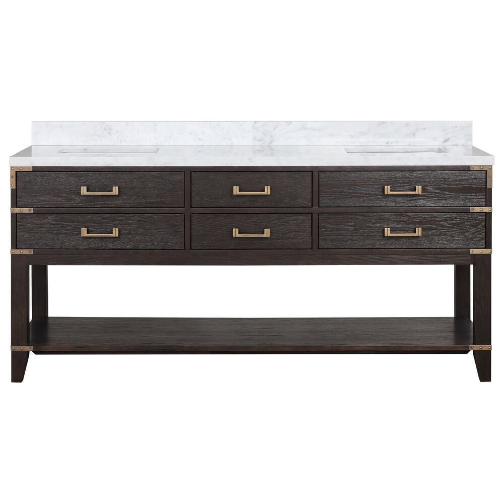 Lexora Home Norwalk 72&quot; Double Bathroom Vanity in Brown Oak with White Carrara Marble Top and Rectangular Sinks, , large