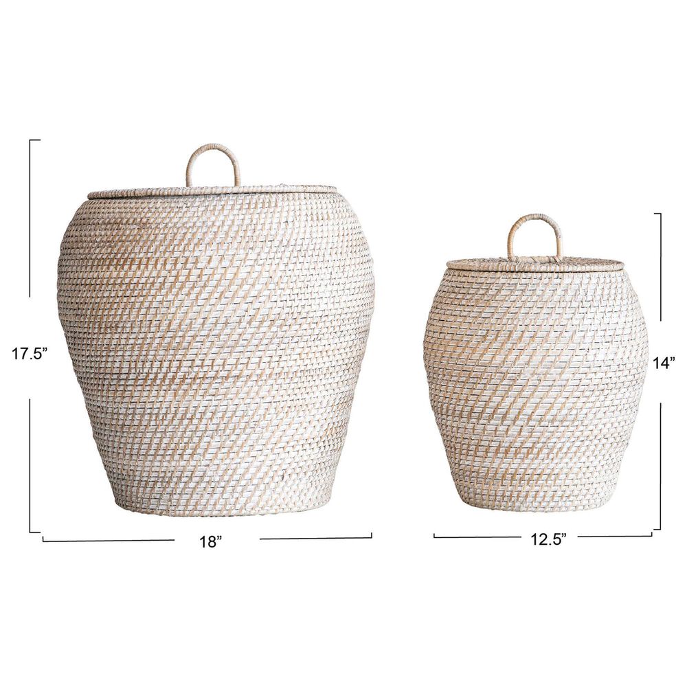 Creative Coop 2-Piece Storage Basket with Lids Set in Whitewashed, , large