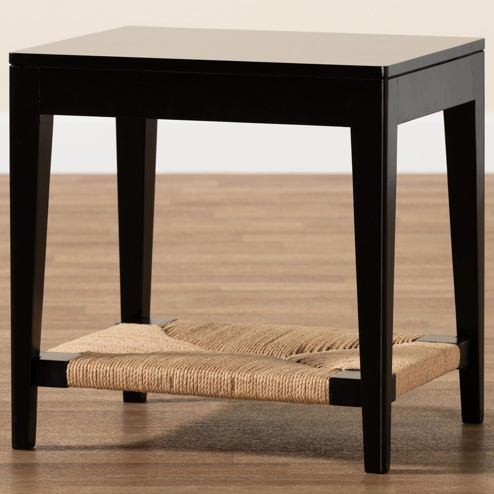 Baxton Studio Freya End Table in Black and Natural Brown, , large