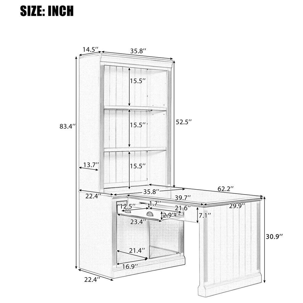 Hearth and Haven Writing Desk with Open Bookshelf and LED Lighting in White, , large