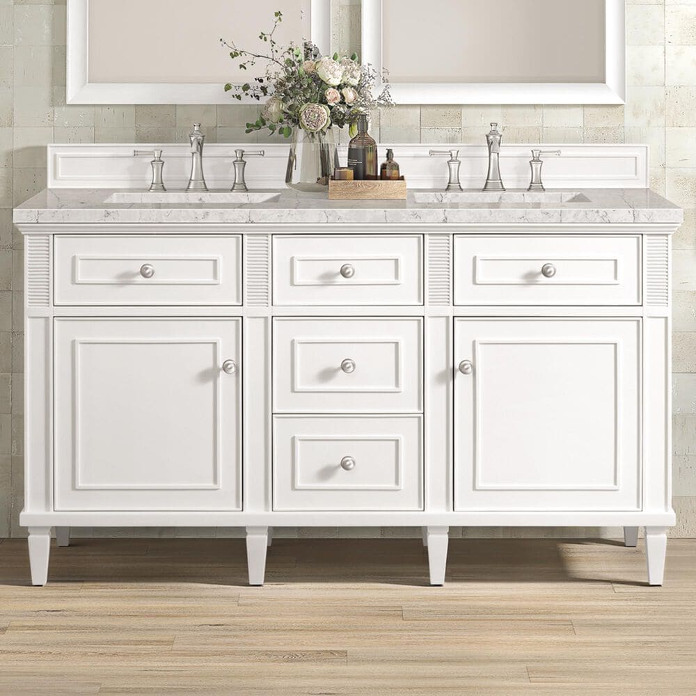 James Martin Vanities Lorelai 60&quot; Double Vanity in Bright White with 3 cm Eternal Jasmine Pearl Quartz Top, , large