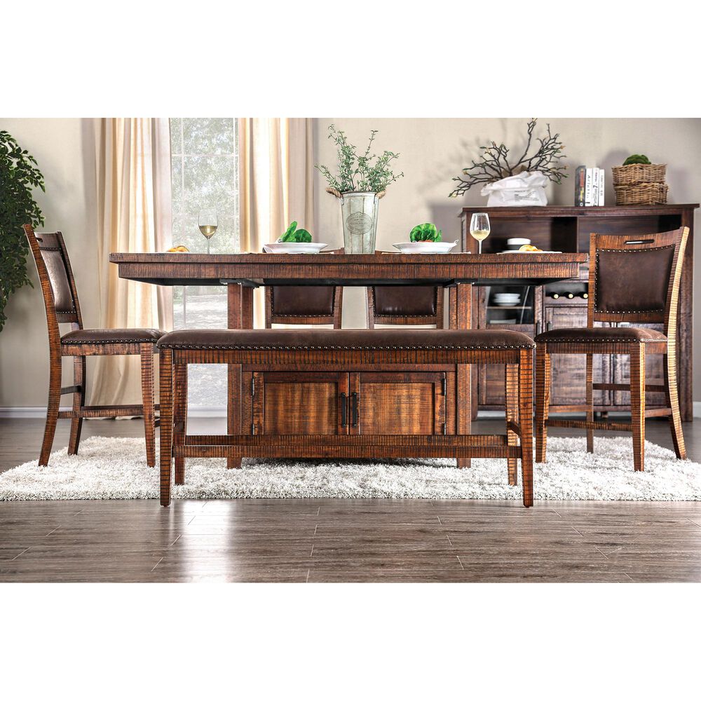 Furniture of America Quinn Counter Height Storage Dining Table in Distressed Dark Oak, , large