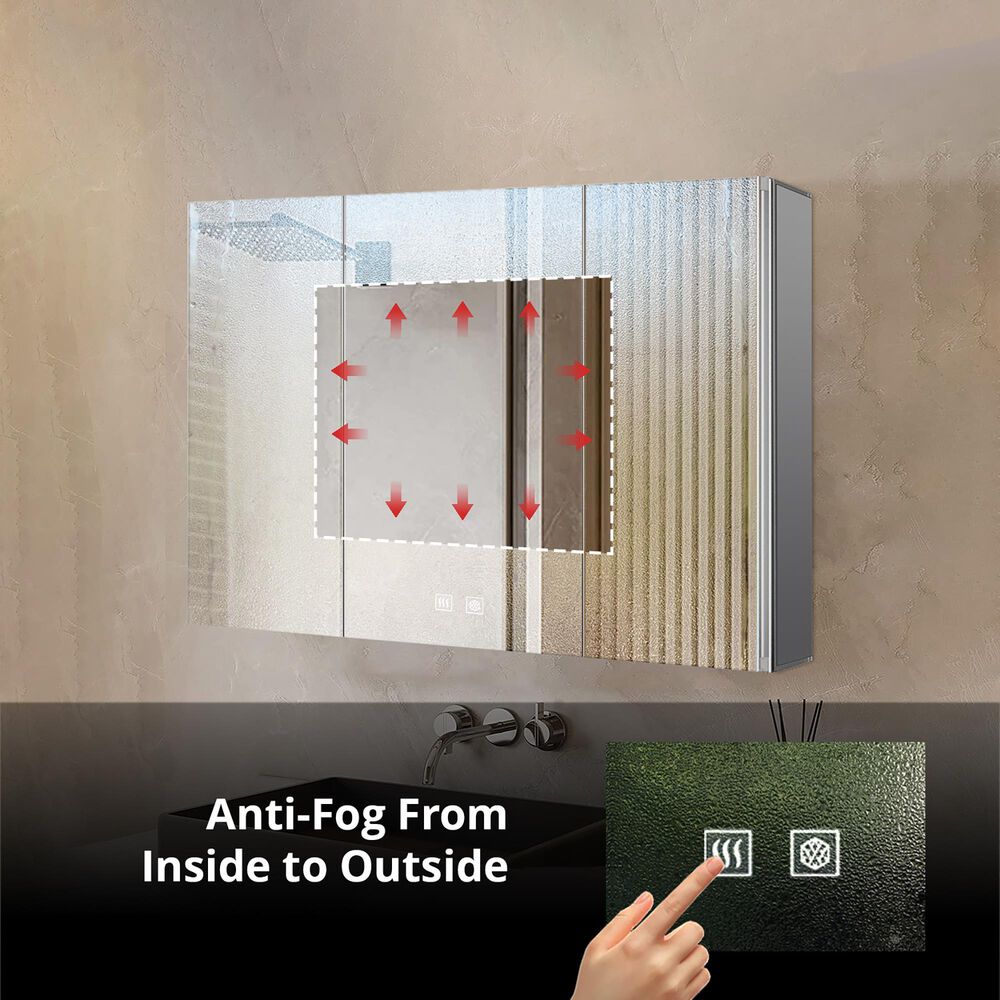 Lexora Home Corsica 48" x 32" LED Mirror Medicine Cabinet with Defogger in Aluminium, , large