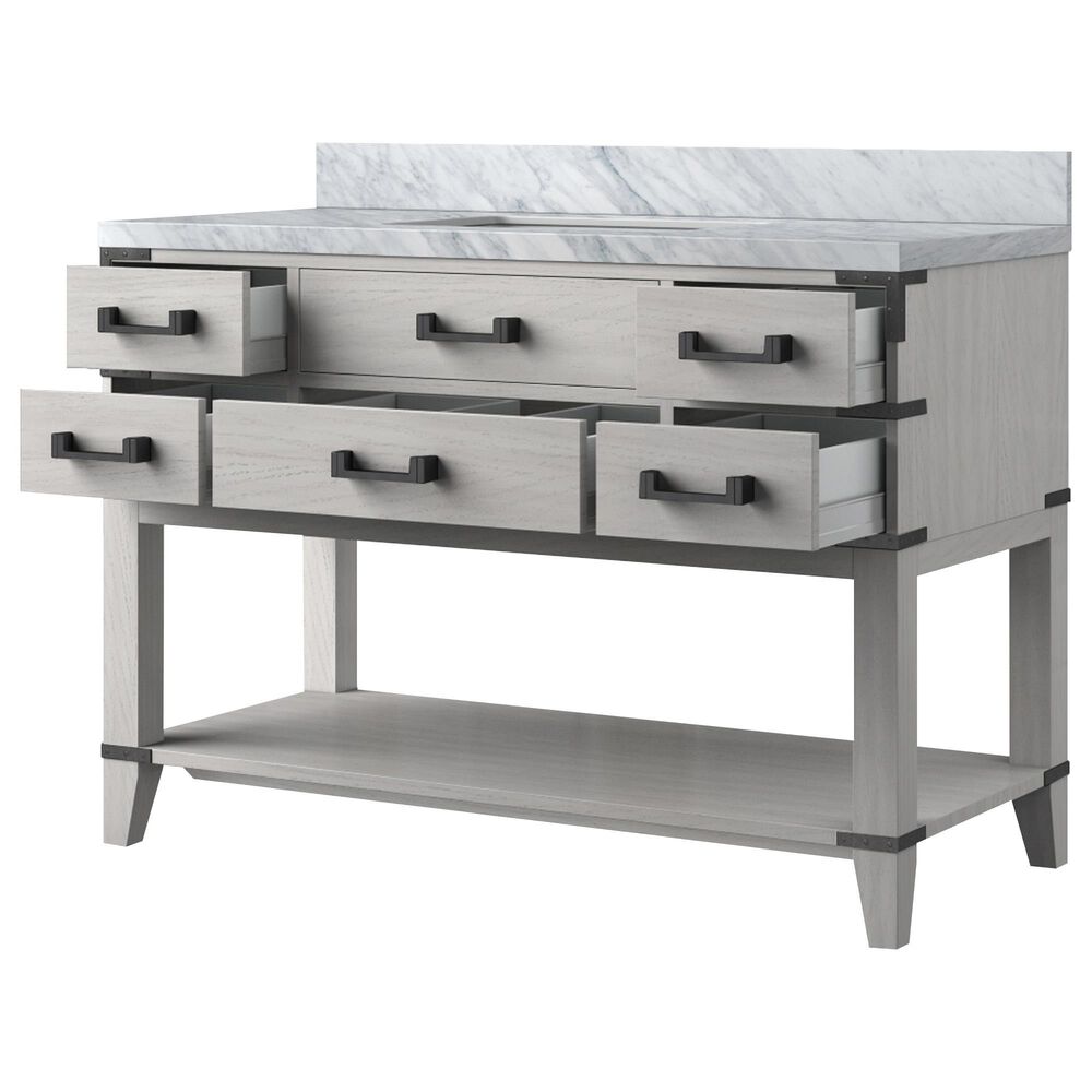 Lexora Home Norwalk 48&quot; Single Bathroom Vanity in White Oak with White Carrara Marble Top  and Rectangle Sink, , large
