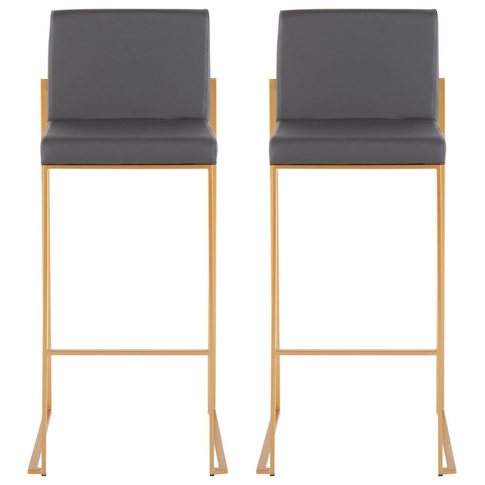 Lumisource Fuji Stackable Barstool with Grey Faux Leather in Gold &#40;Set of 2&#41;, , large