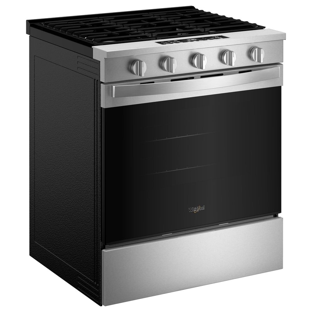 Whirlpool 2-Piece Kitchen Package with 5 Cu. Ft. Smart Gas Range and 1.1 Cu. Ft. Flush Mount Microwave in Fingerprint Resistant Stainless Steel, , large