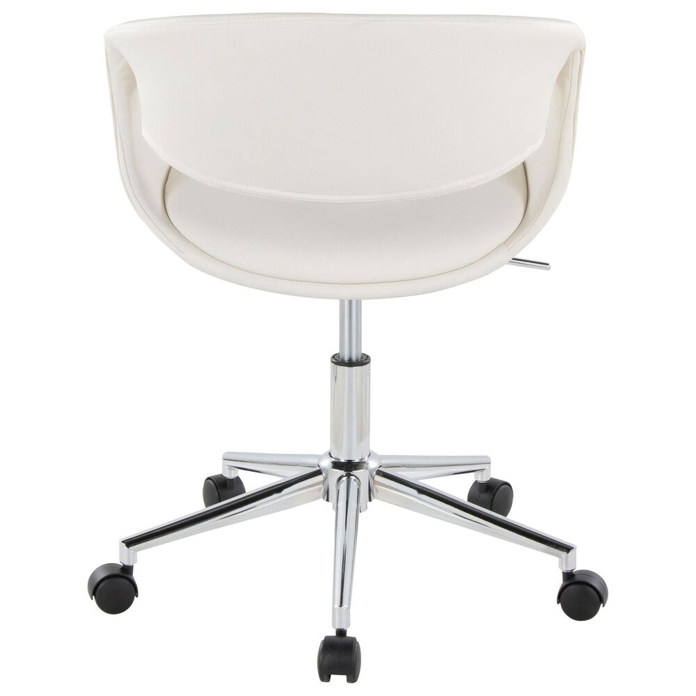 LumiSource Curvo Swivel Task Chair with White Faux Leather Cushion in Chrome, , large