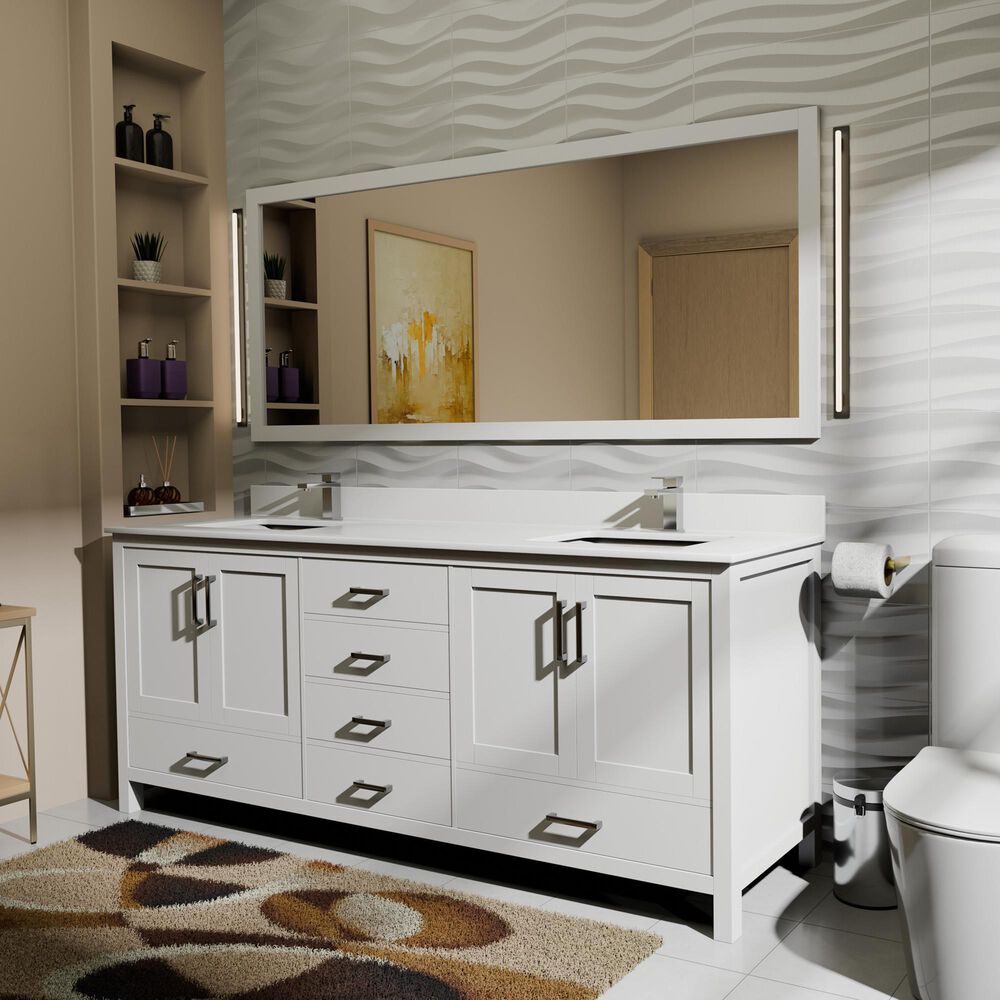 Lexora Home Jacques 72&quot; Double Bathroom Vanity in White with 2 cm White Quartz Top and Rectangular Sinks, , large