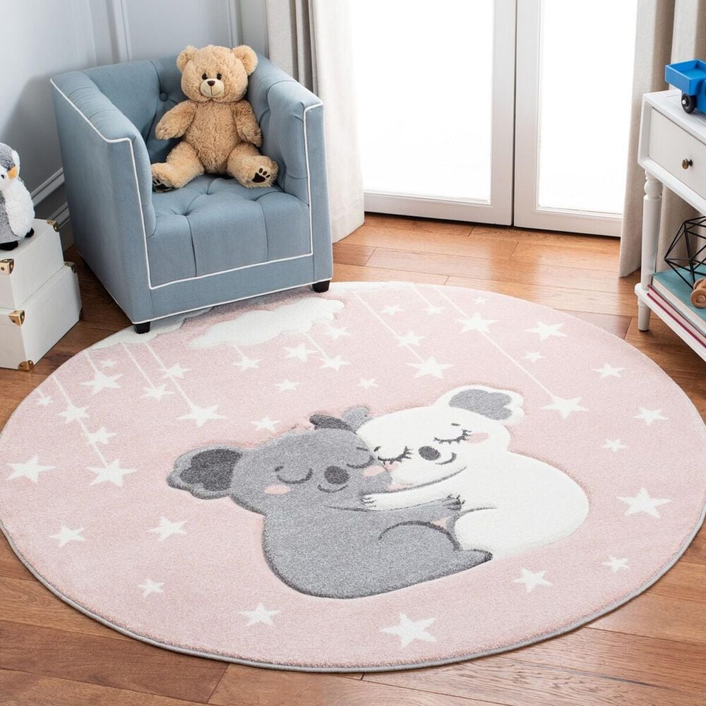 Safavieh Carousel 6&#39;7&quot; Round Pink and White Kids  Area Rug, , large