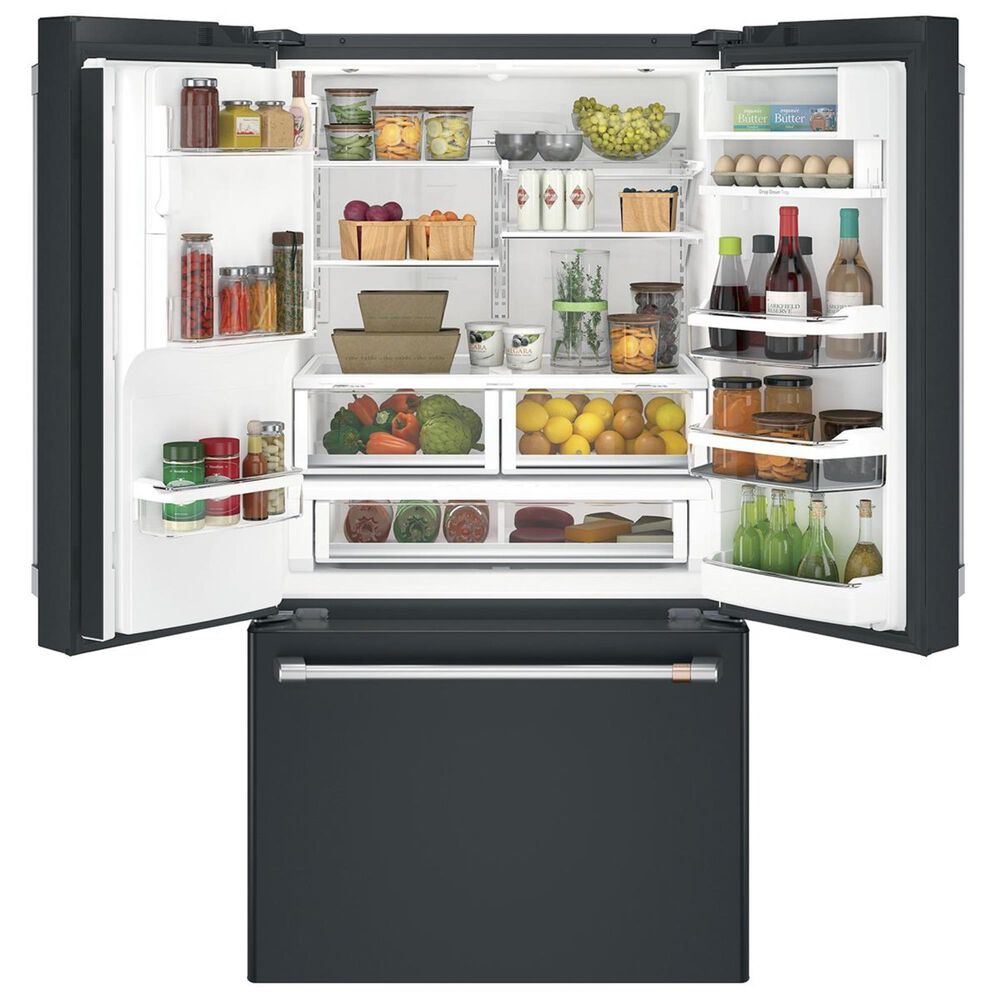 Cafe 27.8 Cu. Ft. French Door Refrigerator Energy Star with Hot Water Dispenser in Matte Black and Brushed Stainless, , large