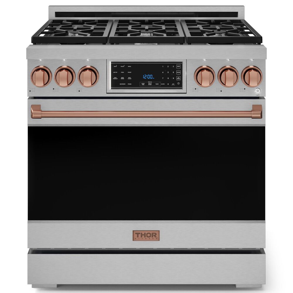 THOR KITCHEN Gordon Ramsay 6 Cu. Ft. 36" Professional Natural Gas Range with Rose Gold Handle Kit in Stainless Steel, , large