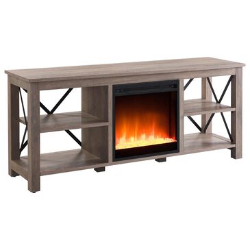 Hudson and Canal Sawyer TV Stand with Fireplace Insert in Gray Oak, , large