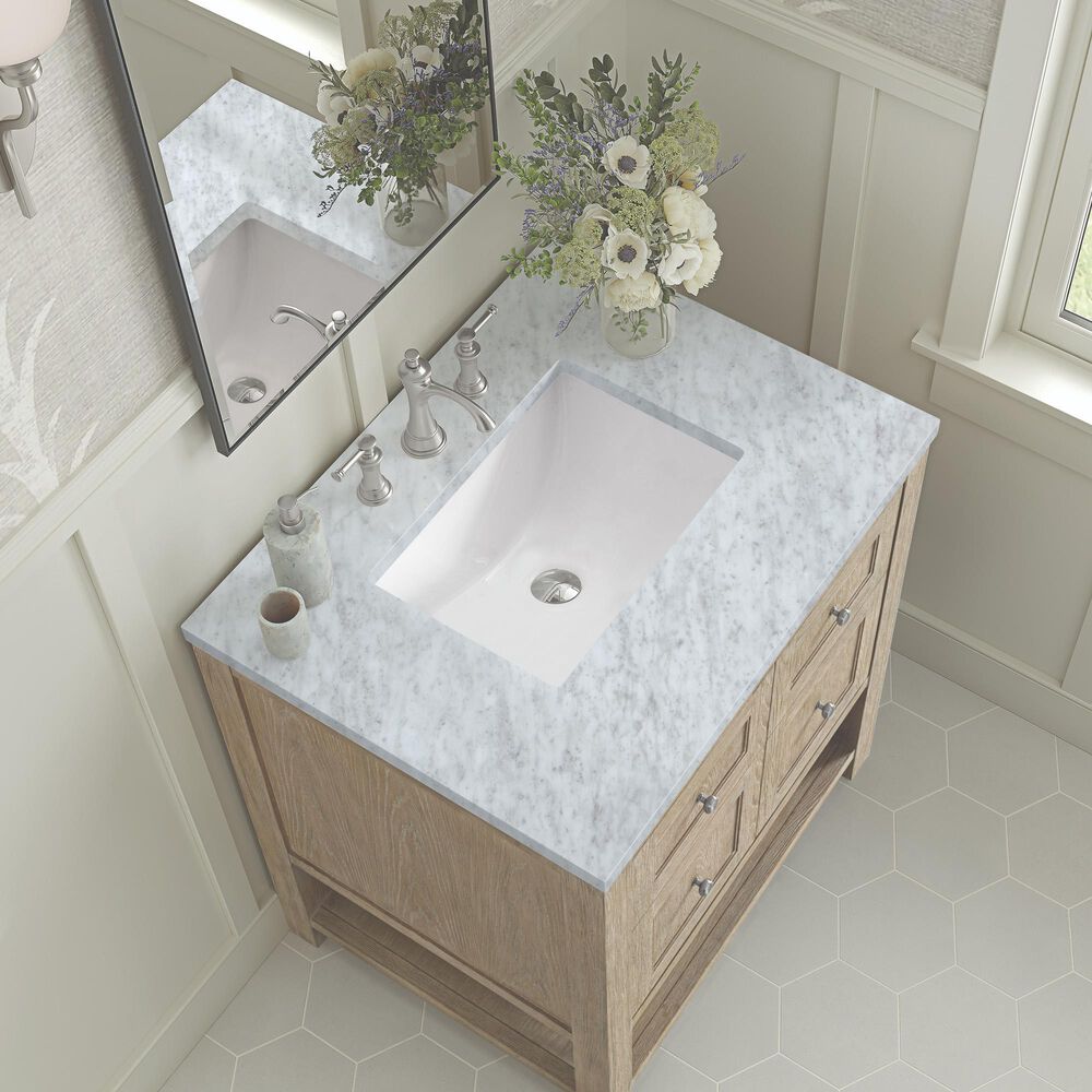 James Martin Vanities Breckenridge 30&quot; Single Vanity, Whitewashed Oak w/ 3 CM Carrara White Marble Top, , large