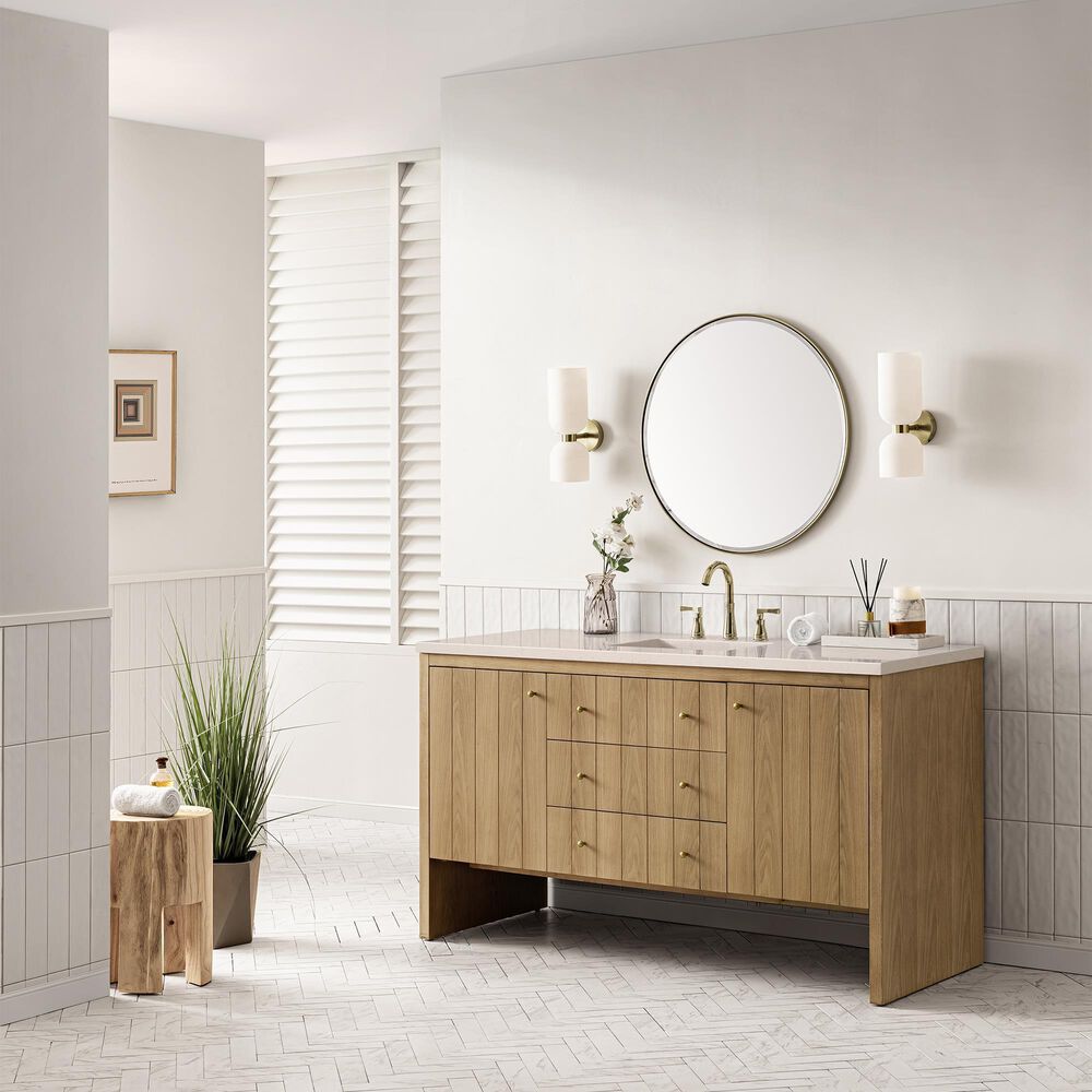 James Martin Vanities Hudson 60&quot; Single Bathroom Vanity in Light Natural Oak with 3 cm Eternal Marfil Quartz Top and Rectangular Sink, , large