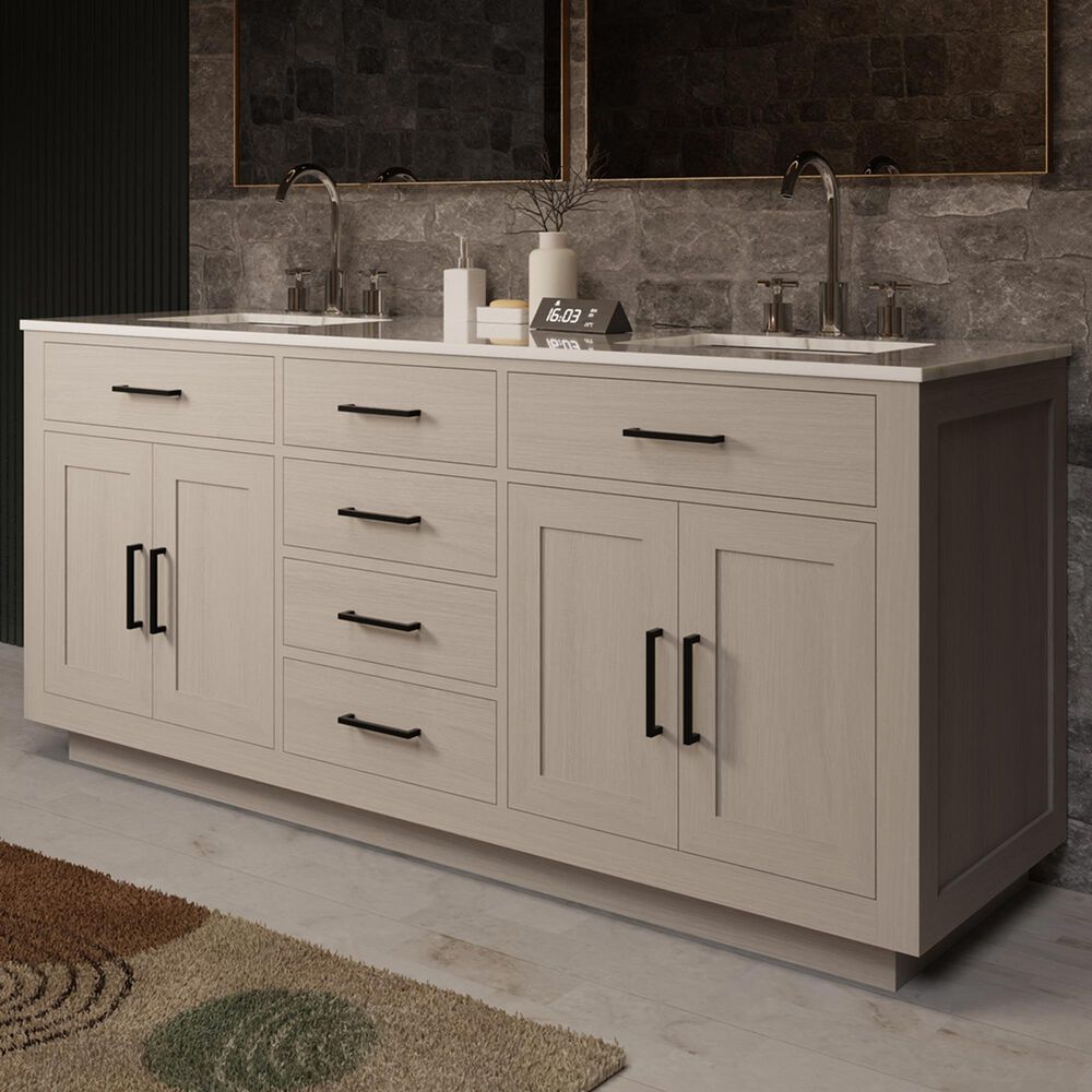 Lexora Home Abbey 72&quot; Double Bathroom Vanity in White Oak with 2 cm White Carrara Marble Top and Rectangular Sinks, , large